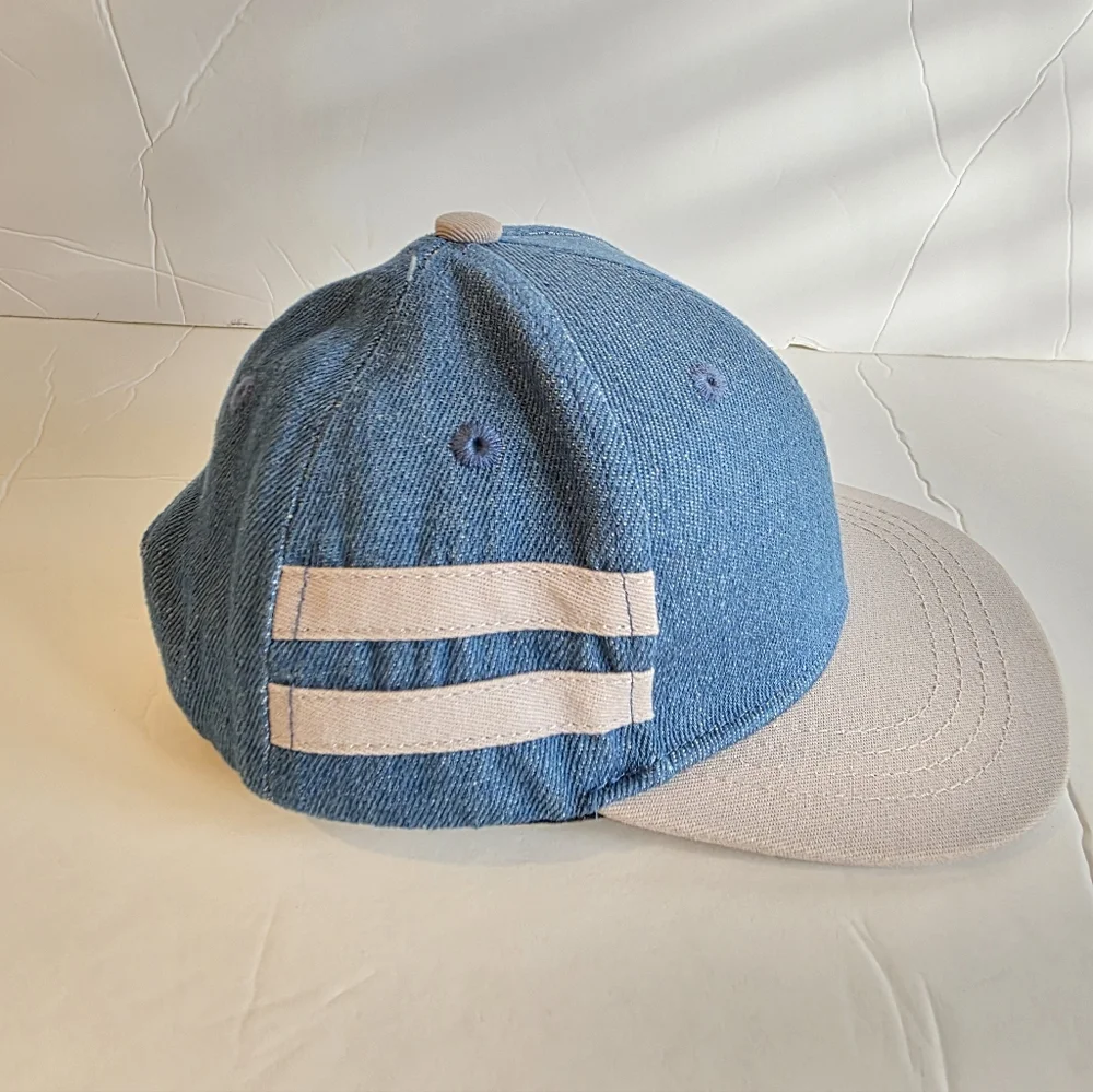 Brimmz Trucker Hat snap back Denim Chambray black Blue White Stripe XS